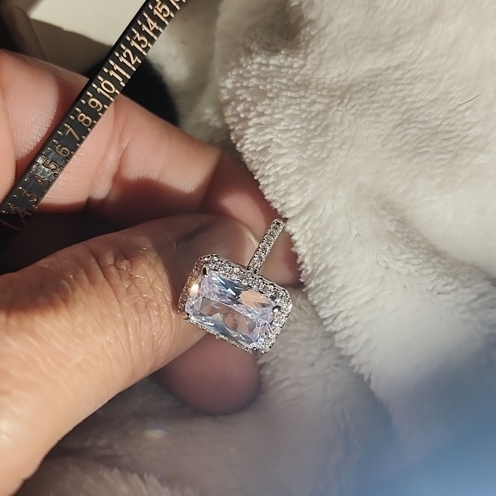 925 Sterling Silver Square Cut White Sapphire Side Micro Inlay Diamond R… - Picture 9 of 9